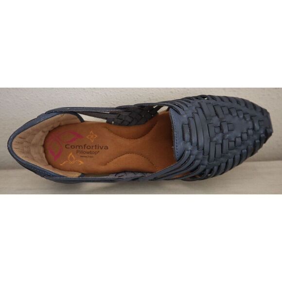 Comfortiva Women's Sz 9M Navy Rainer Leather Woven Huarache Slip-On Sandals - Picture 6 of 10